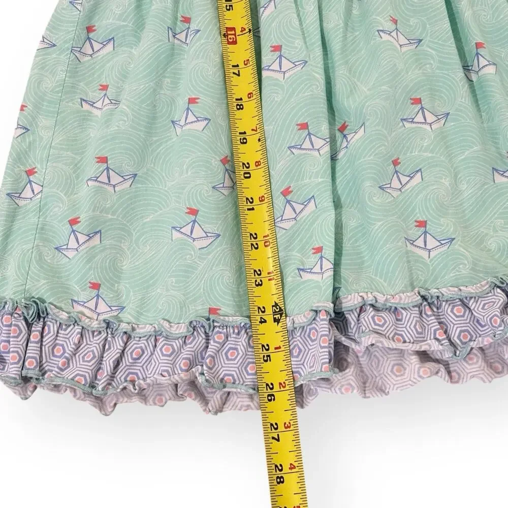 Serendipity Shrimp & Grits Girls 7-8 Dress Blue Green Stripe Sailboat Nautical